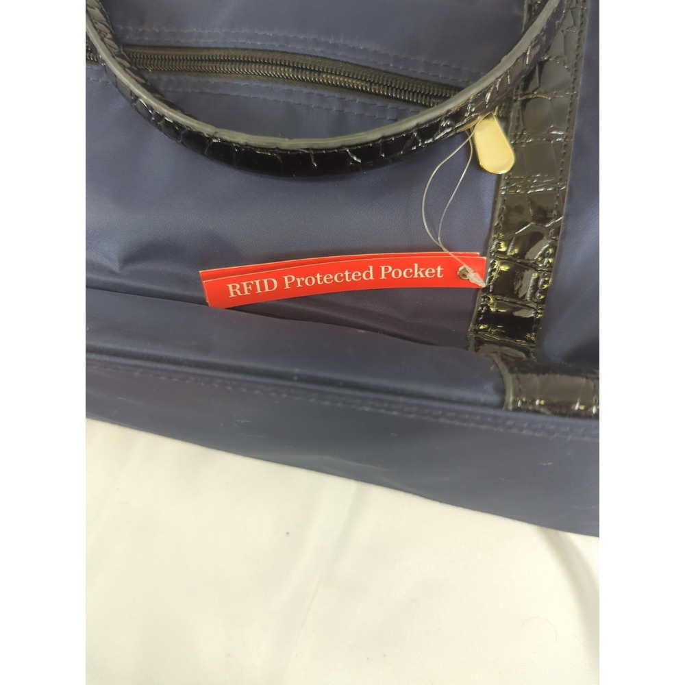 Samantha Brown Soft Travel Duffle Bag Navy Blue With Black Faux Croc Gently Used - Picture 11 of 13